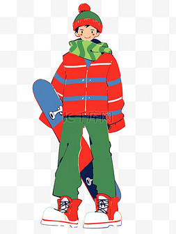 简约格子蓝色背景图片_简笔画可爱男孩拿着滑板手绘元素