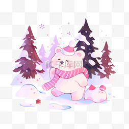 冬天手绘元素可爱小熊松树卡通