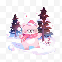 边缘雪图片_冬天可爱小熊松树手绘元素卡通