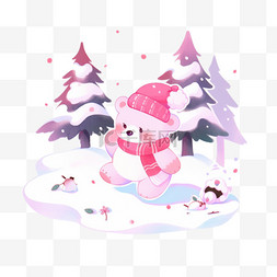 雪边缘图片_冬天卡通可爱小熊松树手绘元素