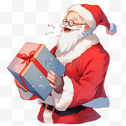 打开礼盒图片_圣诞节圣诞老人拿着蓝色礼盒手绘