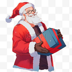 打开礼盒图片_圣诞节拿着蓝色礼盒圣诞老人卡通