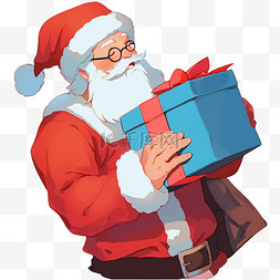 礼盒卡通打开图片_圣诞老人圣诞节拿着蓝色礼盒卡通