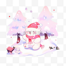 手绘元素冬天可爱小熊松树卡通