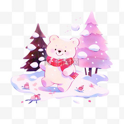 可爱小熊松树卡通手绘冬天元素