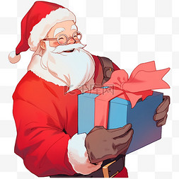 圣诞老人拿图片_圣诞节手绘元素圣诞老人拿着蓝色