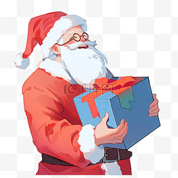 卡通打开的礼盒图片_圣诞节圣诞老人手绘元素拿着蓝色