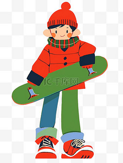 简约格子蓝色背景图片_元素简笔画卡通可爱男孩拿着滑板