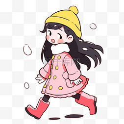 黄色的裙子卡通图片_可爱女孩简笔画卡通冬天手绘元素