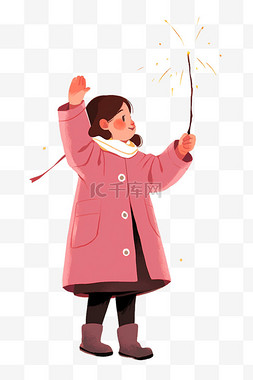 深粉色背景图片图片_迎新年卡通可爱女孩烟花元素手绘