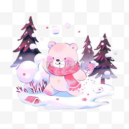 冬天可爱小熊松树手绘卡通元素