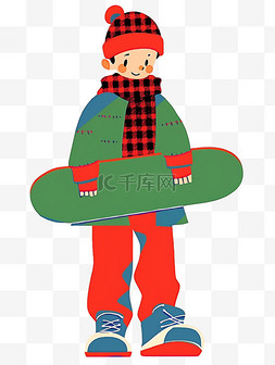 红绿蓝色图片_简笔画卡通手绘可爱男孩拿着滑板