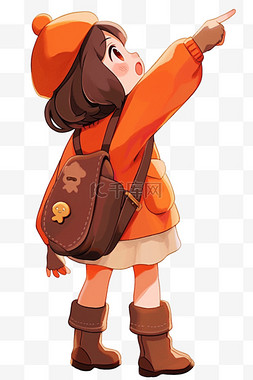 纯色背景橙色图片_可爱女孩卡通手绘元素迎新年