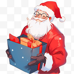 圣诞节打开礼盒图片_圣诞节拿着蓝色礼盒圣诞老人卡通