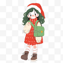 绿色挎包图片_圣诞可爱女孩手绘卡通元素
