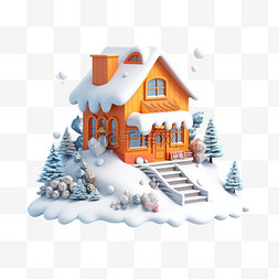 冬天雪屋装饰元素立体免扣图案