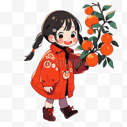 花，冬天图片_可爱女孩柿子卡通冬天手绘元素