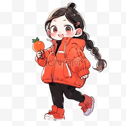 穿着红色鞋的女孩图片_卡通冬天可爱女孩柿子手绘元素