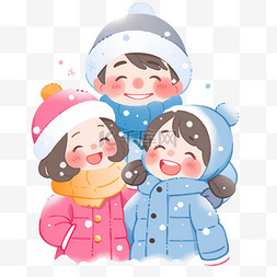 冬天卡通一家人开心手绘元素