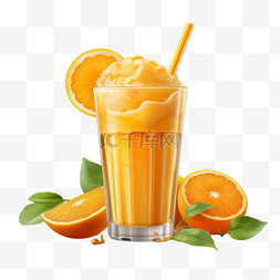 橙汁鲜榨绘画元素立体免扣图案