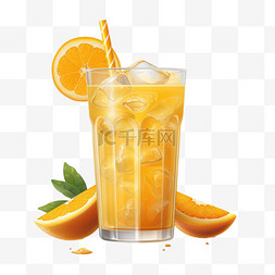 橙汁鲜榨装饰元素立体免扣图案