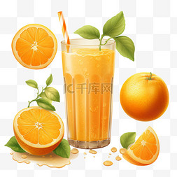 橙汁鲜榨特色元素立体免扣图案