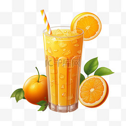 橙汁鲜榨合成元素立体免扣图案
