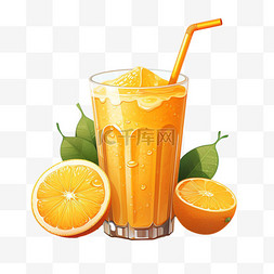 橙汁鲜榨艺术元素立体免扣图案