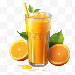 橙汁鲜榨元素立体免扣图案