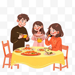围着桌子图片_手绘元素新年团圆一家人吃饭卡通
