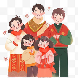新年一家人卡通手绘拜年元素春节
