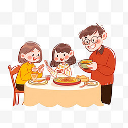 新年团圆一家人吃饭手绘卡通元素