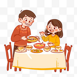 团圆饭背景图片_团圆一家人吃饭新年卡通手绘元素