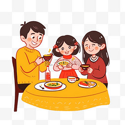 团圆饭背景图片_团圆一家人吃饭卡通手绘新年元素
