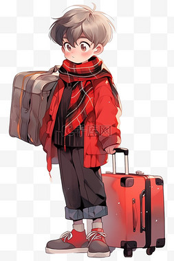 行李箱可爱男孩卡通手绘元素