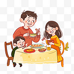 手绘新年团圆一家人吃饭卡通元素