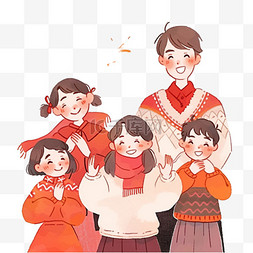 新年手绘一家人拜年卡通元素春节