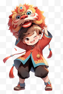 春节新春背景图片_迎新年可爱孩子戴着狮子帽手绘元