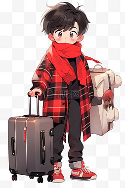行李箱男孩图片_可爱男孩手绘元素行李箱卡通