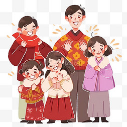 春节祝福背景图片_新年一家人手绘拜年卡通元素春节