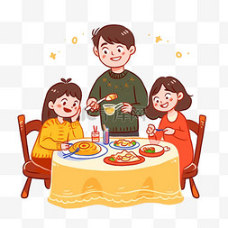 团圆饭背景图片_卡通新年团圆一家人吃饭手绘元素