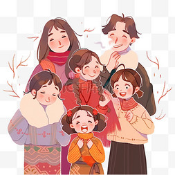 春节祝福背景图片_卡通手绘新年一家人拜年元素春节