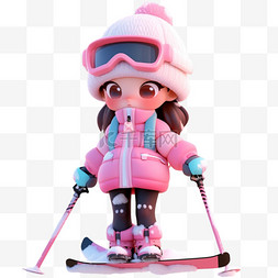 女孩滑雪可爱图片_冬天可爱女孩滑雪免抠元素3d立体