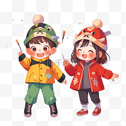 春节背景2图片_迎新年手绘元素可爱孩子烟花卡通