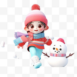 带红色帽子的雪人图片_冬天雪人可爱女孩3d立体免抠元素