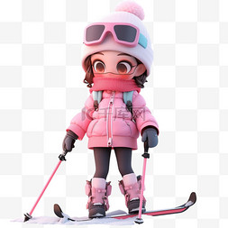呆萌眼睛图片_可爱女孩冬天滑雪3d立体免抠元素