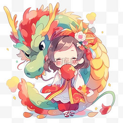 春节拜年插画图片_新年小孩和龙卡通可爱新年插画龙