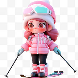 带白色帽子的女孩图片_冬天可爱女孩免抠滑雪3d立体元素