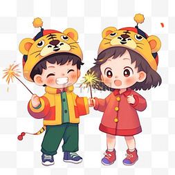 春节背景2图片_卡通迎新年可爱孩子烟花手绘元素