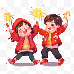 春节2图片_迎新年可爱孩子手绘灯笼烟花卡通
